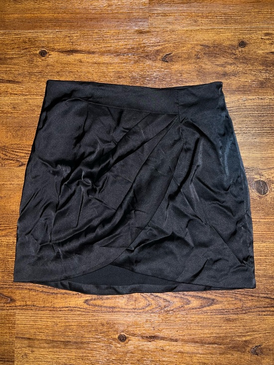 DO+BE Dresses & Skirts - DO+BE Black Satin Mini Skirt Crossover Asymmetric Zippered Back Size L